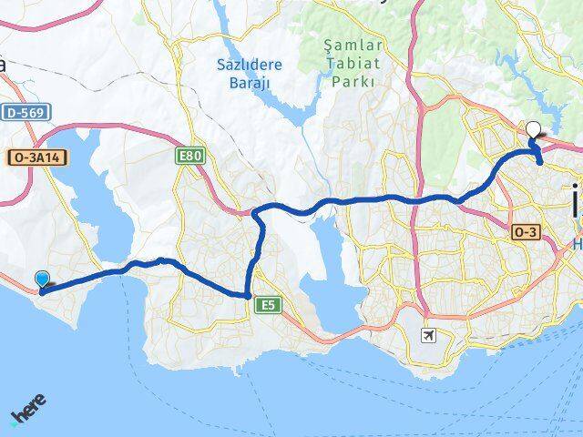 İstanbul Büyükçekmece Güzelce Sultangazi Arası Kaç Km - Yol Haritası