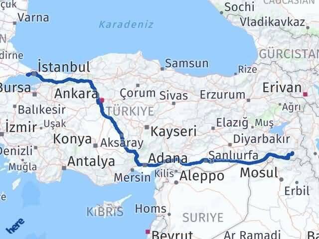 İstanbul Büyükçekmece Hakkari Arası Kaç Km - Yol Haritası