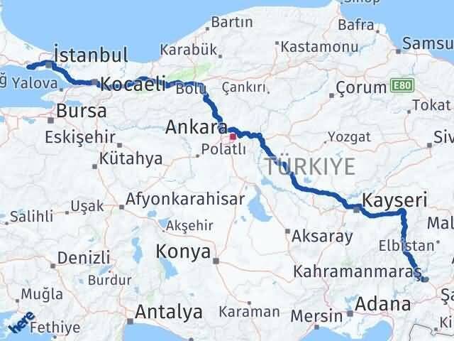 İstanbul Büyükçekmece Kahramanmaraş Arası Kaç Km - Yol Haritası