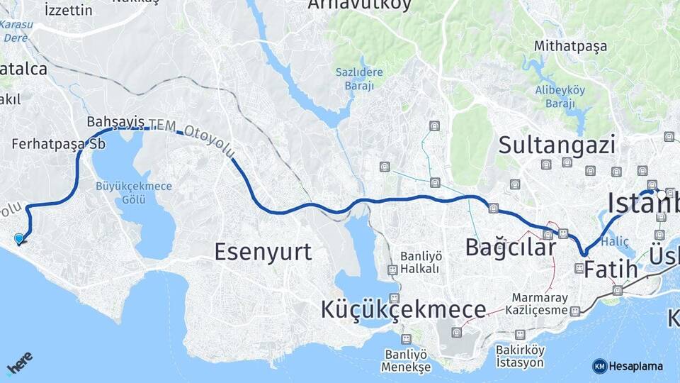 İstanbul Büyükçekmece Kumburgaz Arası Kaç Km - Yol Haritası
