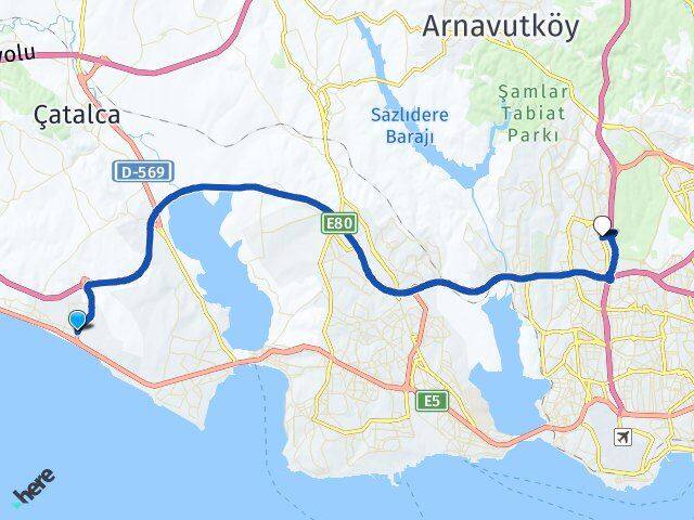 İstanbul Büyükçekmece Kumburgaz İkitelli OSB Başakşehir Arası Kaç Km - Yol Haritası