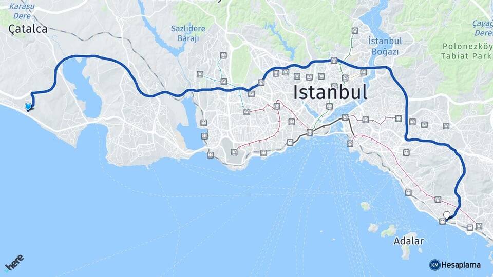 İstanbul Büyükçekmece Kumburgaz Kartal Arası Kaç Km - Yol Haritası