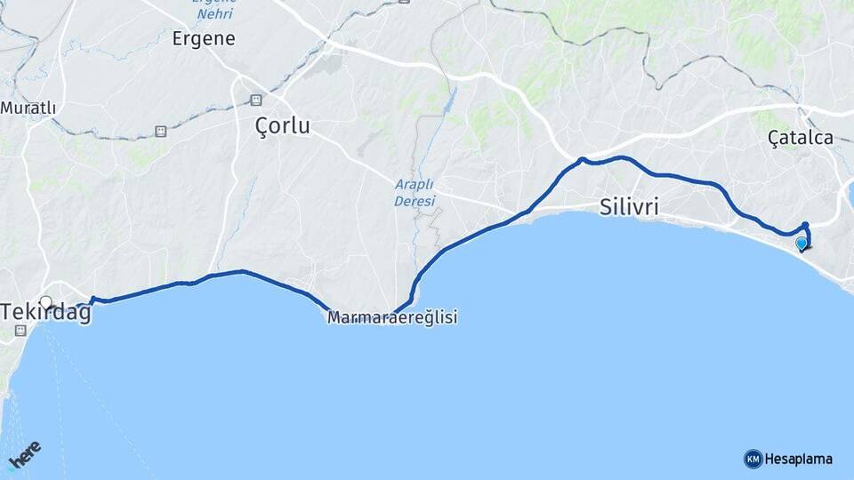 İstanbul Büyükçekmece Kumburgaz Tekirdağ Arası Kaç Km - Yol Haritası