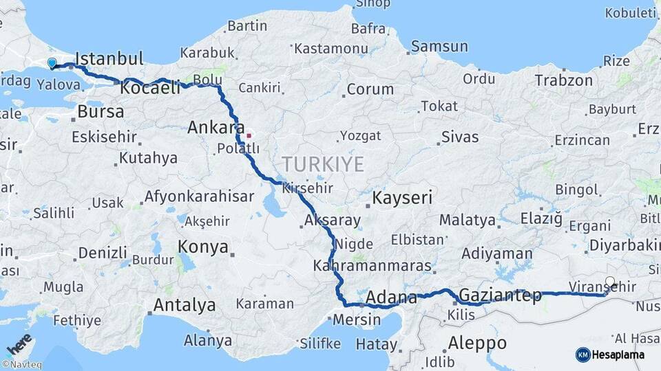 İstanbul Büyükçekmece Mardin Arası Kaç Km - Yol Haritası