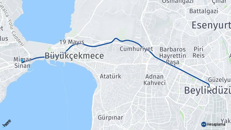 Mimar Sinan Beylikdüzü Arası Kaç Km - Yol Tarifi