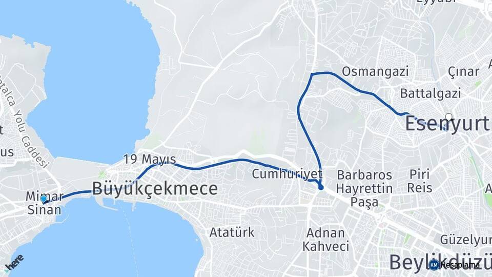 Mimar Sinan Esenyurt Arası Kaç Km - Yol Tarifi