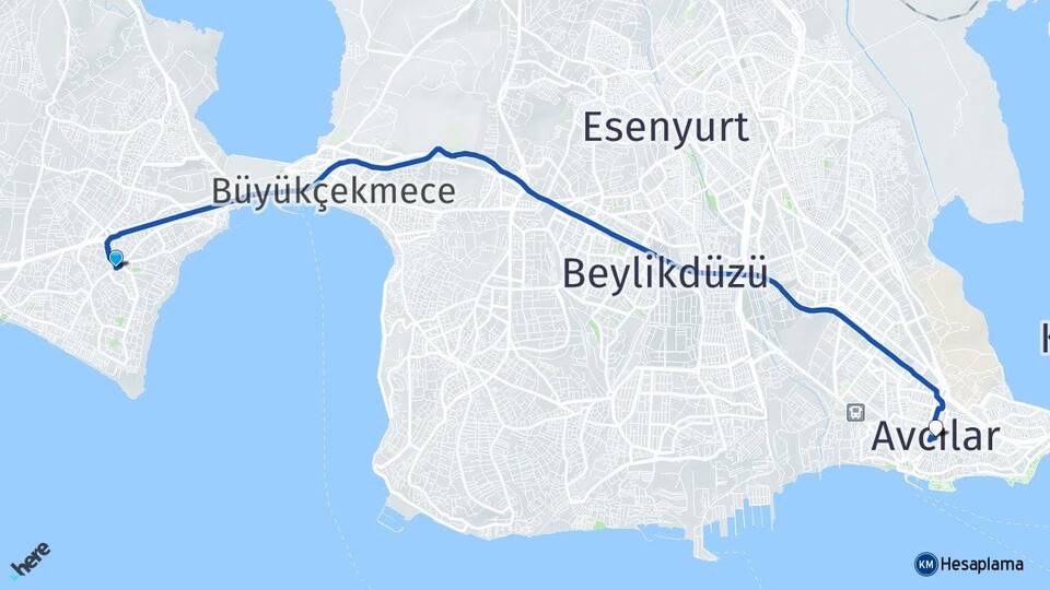 İstanbul Büyükçekmece Mimaroba Avcılar Arası Kaç Km - Yol Haritası