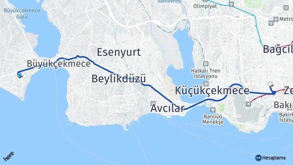 İstanbul Büyükçekmece Mimaroba Bahçelievler Arası Kaç Km - Yol Haritası