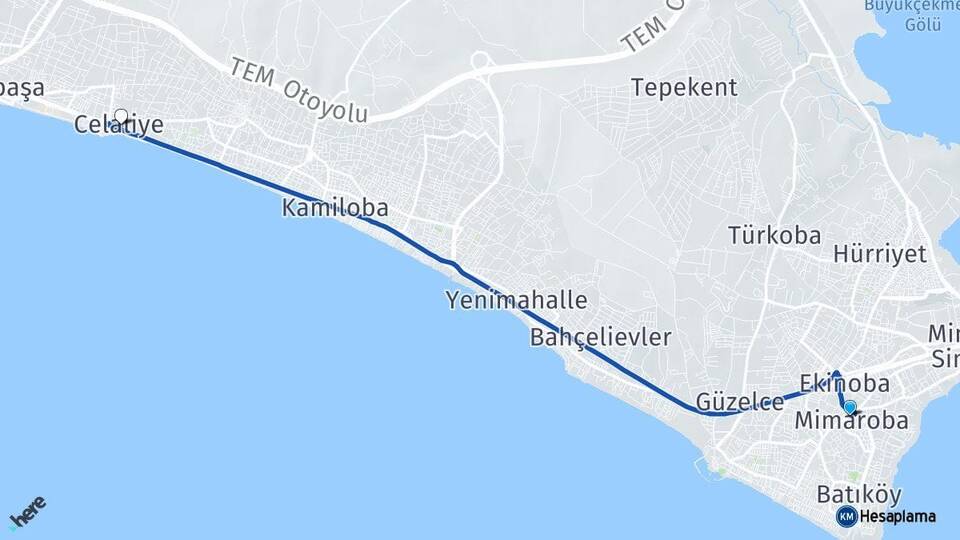 İstanbul Büyükçekmece Mimaroba Celaliye Büyükçekmece Arası Kaç Km - Yol Haritası