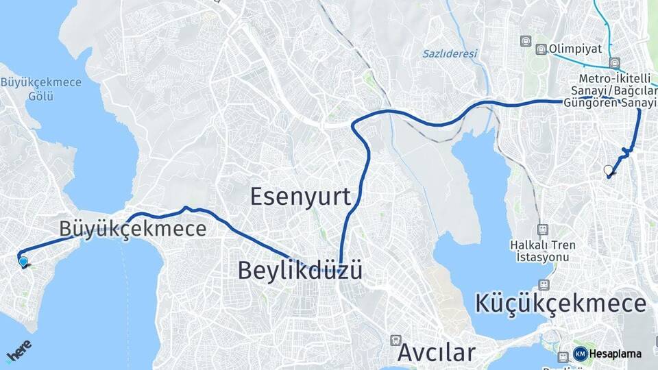 İstanbul Büyükçekmece Mimaroba Halkalı Küçükçekmece Arası Kaç Km - Yol Haritası