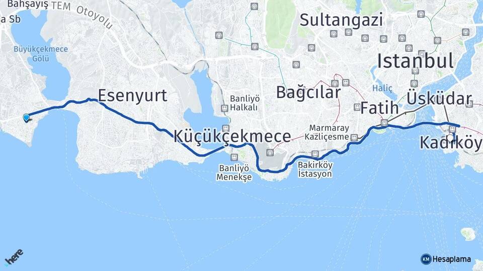 İstanbul Büyükçekmece Mimaroba Kadıköy Arası Kaç Km - Yol Haritası
