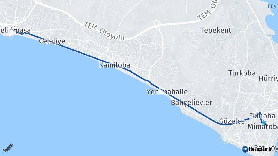 İstanbul Büyükçekmece Mimaroba Selimpaşa Silivri Arası Kaç Km - Yol Haritası