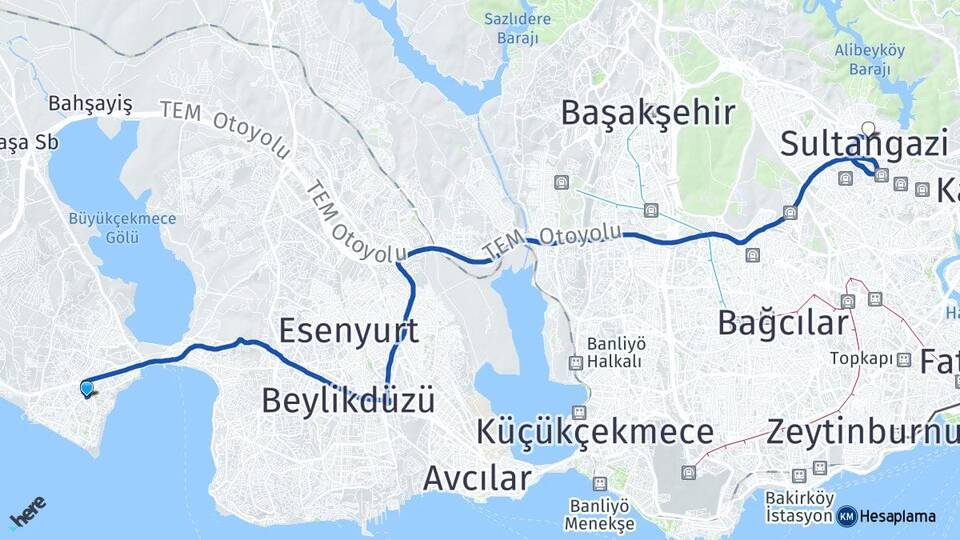 İstanbul Büyükçekmece Mimaroba Sultangazi Arası Kaç Km - Yol Haritası