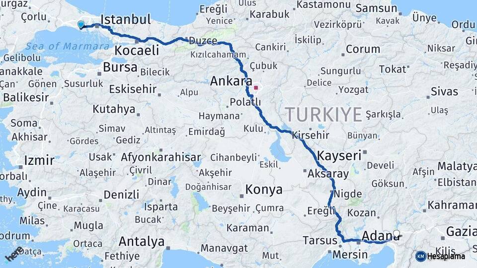 İstanbul Büyükçekmece Osmaniye Arası Kaç Km - Yol Haritası