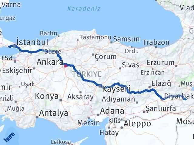 İstanbul Büyükçekmece Siirt Arası Kaç Km - Yol Haritası