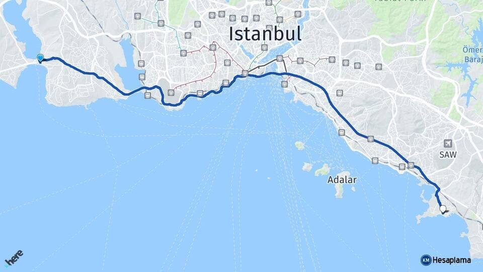 İstanbul Büyükçekmece Tuzla Arası Kaç Km - Yol Haritası