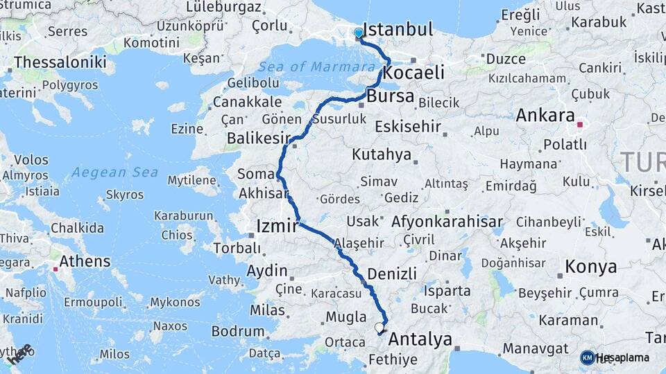 İstanbul Çameli Denizli Arası Kaç Km - Yol Haritası