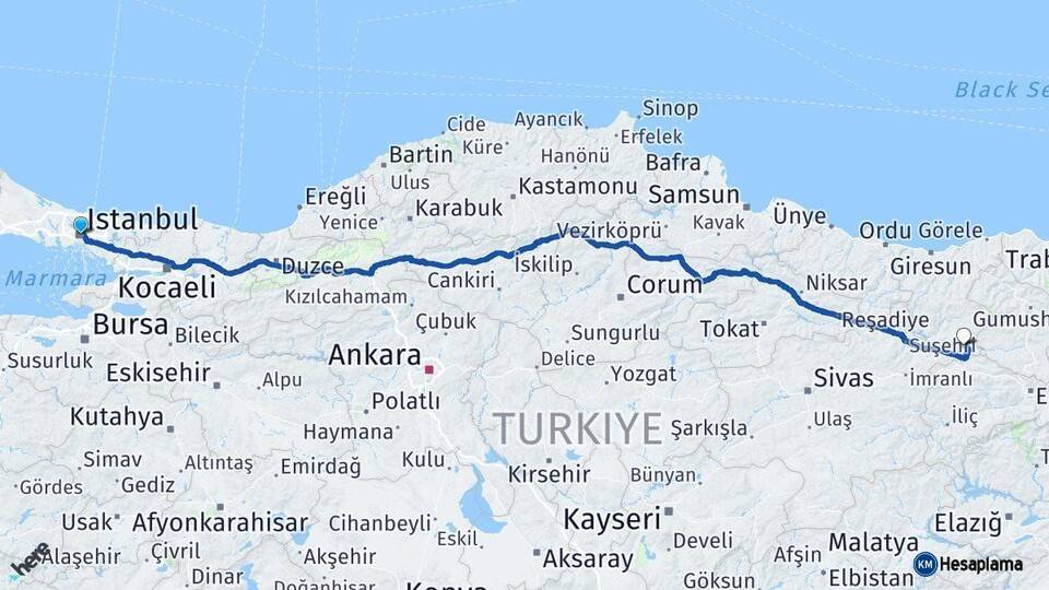 İstanbul Çamoluk Giresun Arası Kaç Km - Yol Haritası