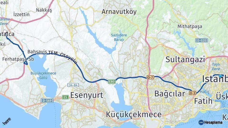 İstanbul Çatalca Arası Kaç Km - Yol Haritası