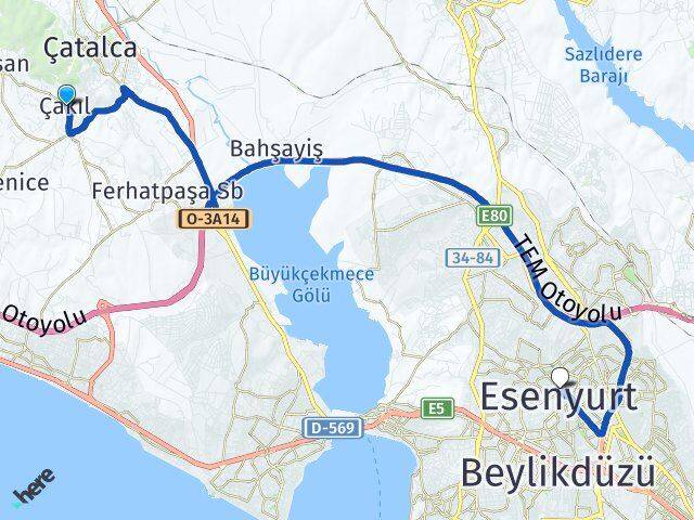 Çakıl Esenyurt Arası Kaç Km - Yol Tarifi