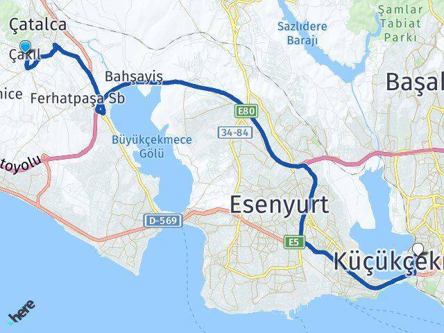 Çakıl Küçükçekmece Arası Kaç Km - Yol Tarifi