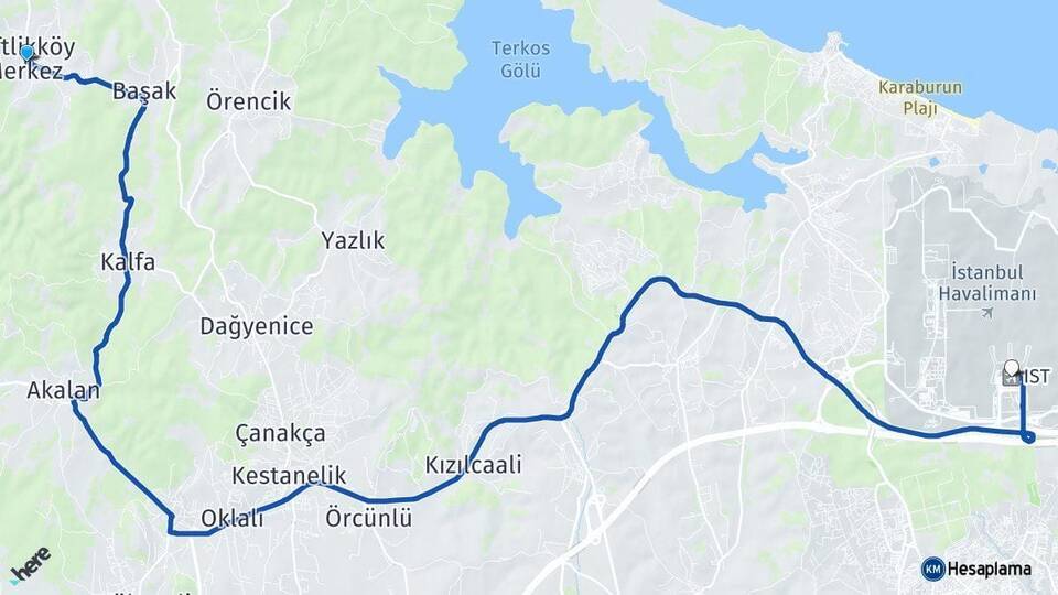 Çiftlikköy İstanbul Havalimanı Arası Kaç Km - Yol Tarifi