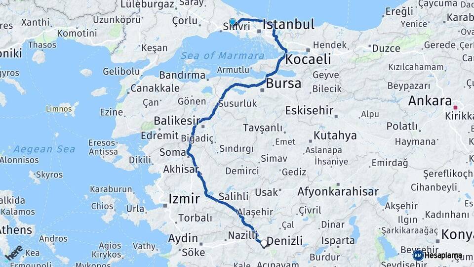 İstanbul Çatalca Denizli Arası Kaç Km - Yol Haritası