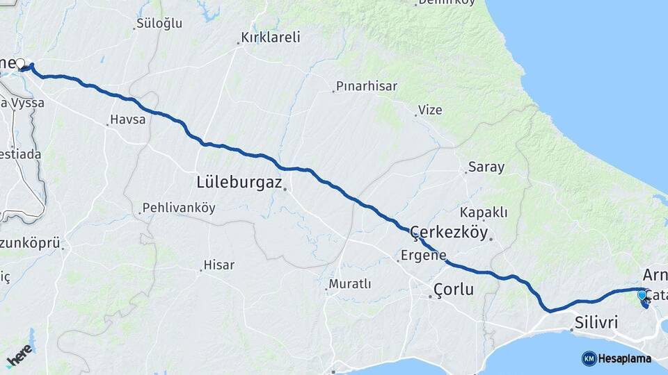 İstanbul Çatalca Edirne Arası Kaç Km - Yol Haritası