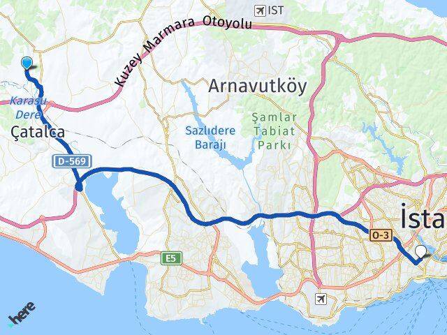 İstanbul Çatalca Gökçeali Fatih Arası Kaç Km - Yol Haritası