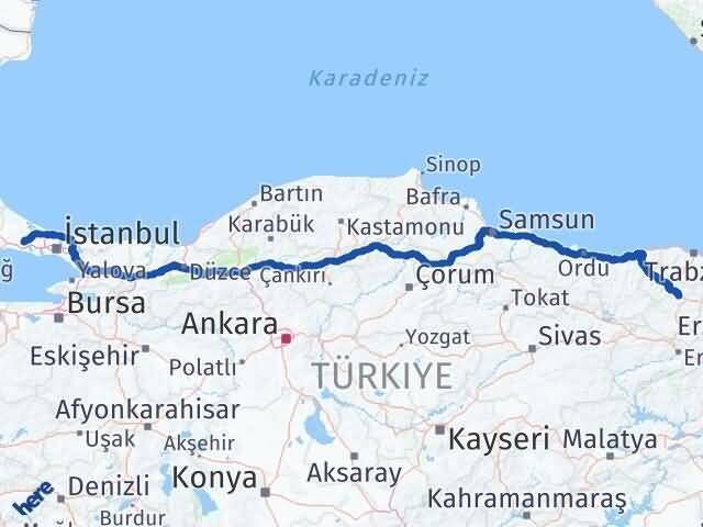 İstanbul Çatalca Gümüşhane Arası Kaç Km - Yol Haritası