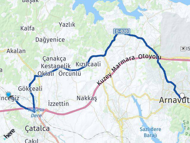 İnceğiz Arnavutköy Arası Kaç Km - Yol Tarifi