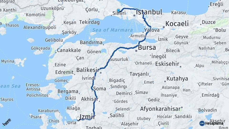 İstanbul Çatalca İzmir Arası Kaç Km - Yol Haritası