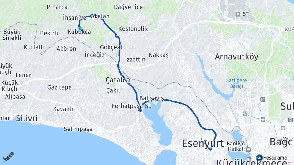 Kabakça Esenyurt Arası Kaç Km - Yol Tarifi