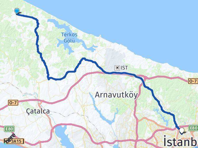 İstanbul Çatalca Karacaköy Kağıthane Arası Kaç Km - Yol Haritası