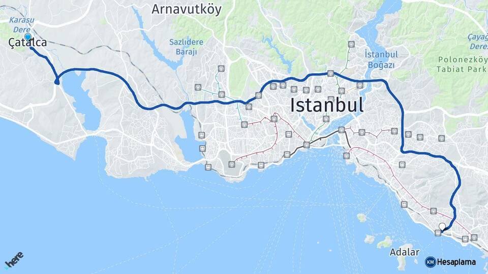 İstanbul Çatalca Kartal Arası Kaç Km - Yol Haritası