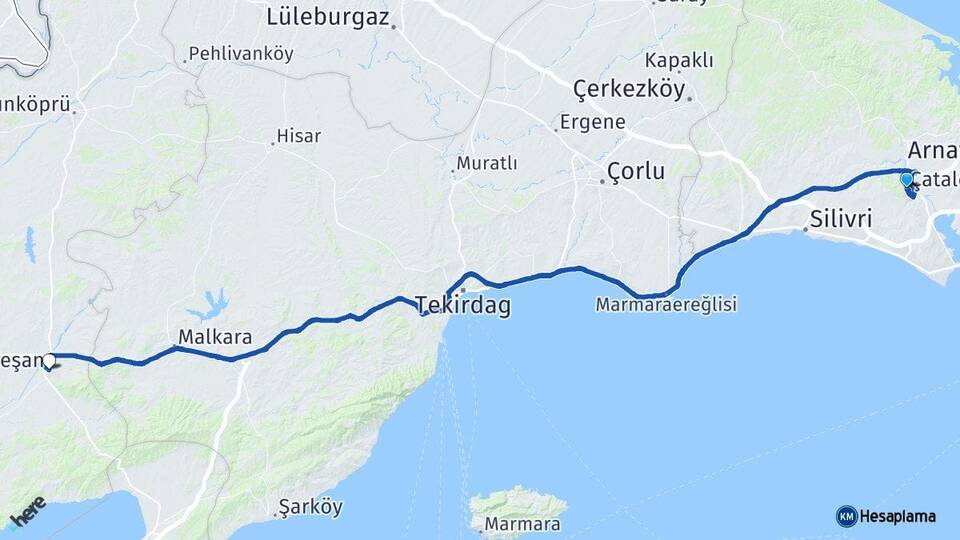 İstanbul Çatalca Keşan Edirne Arası Kaç Km - Yol Haritası