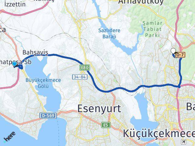 İstanbul Çatalca Muratbey Başakşehir Arası Kaç Km - Yol Haritası