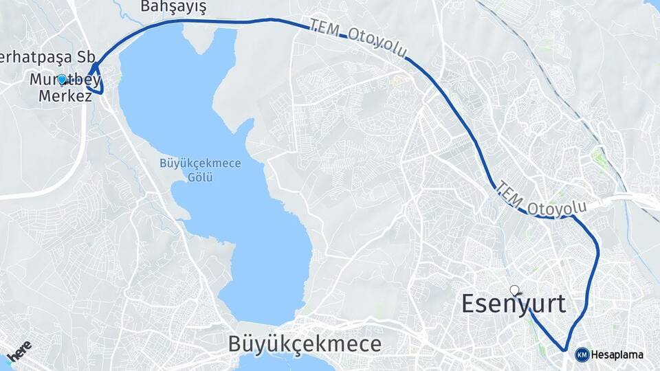 İstanbul Çatalca Muratbey Esenyurt Arası Kaç Km - Yol Haritası