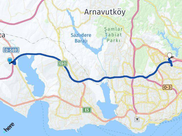 İstanbul Çatalca Muratbey Sultangazi Arası Kaç Km - Yol Haritası