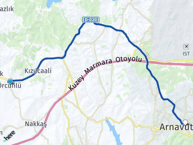 Örcünlü Arnavutköy Arası Kaç Km - Yol Tarifi