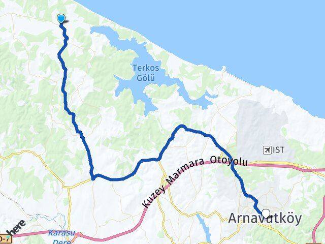 İstanbul Çatalca Ormanlı Arnavutköy Arası Kaç Km - Yol Haritası