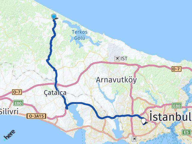 İstanbul Çatalca Ormanlı Bağcılar Arası Kaç Km - Yol Haritası