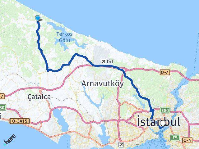 İstanbul Çatalca Ormanlı Beşiktaş Arası Kaç Km - Yol Haritası