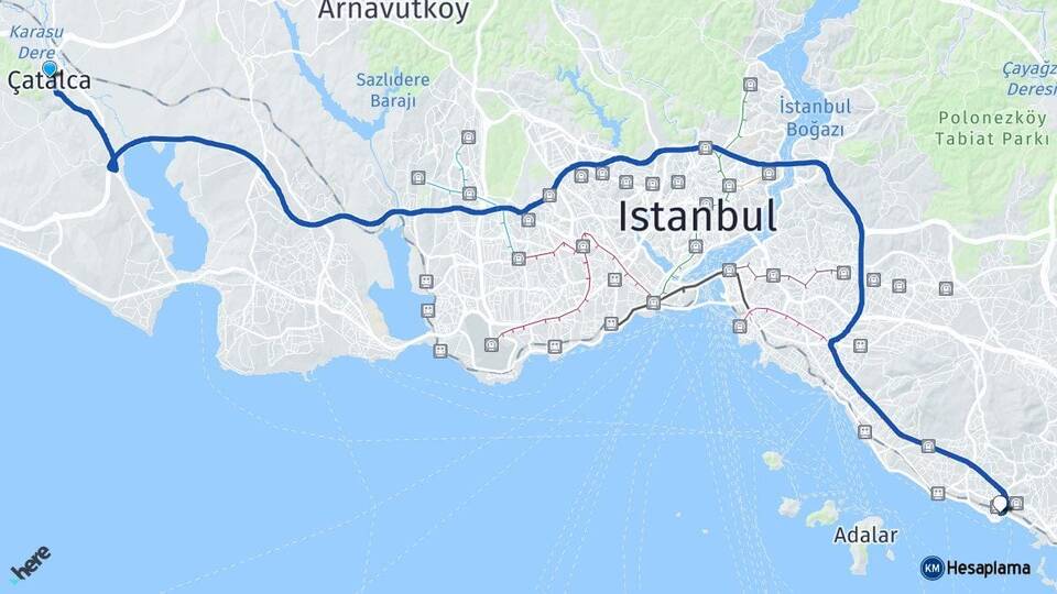 İstanbul Çatalca Pendik Arası Kaç Km - Yol Haritası