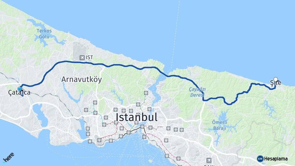 İstanbul Çatalca Şile Arası Kaç Km - Yol Haritası