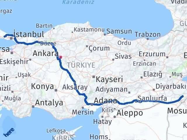 İstanbul Çatalca Şırnak Arası Kaç Km - Yol Haritası