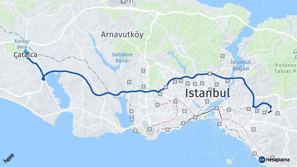 İstanbul Çatalca Ümraniye Arası Kaç Km - Yol Haritası