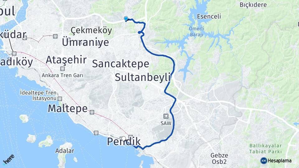 İstanbul Çekmeköy Alemdağ Pendik Arası Kaç Km - Yol Haritası