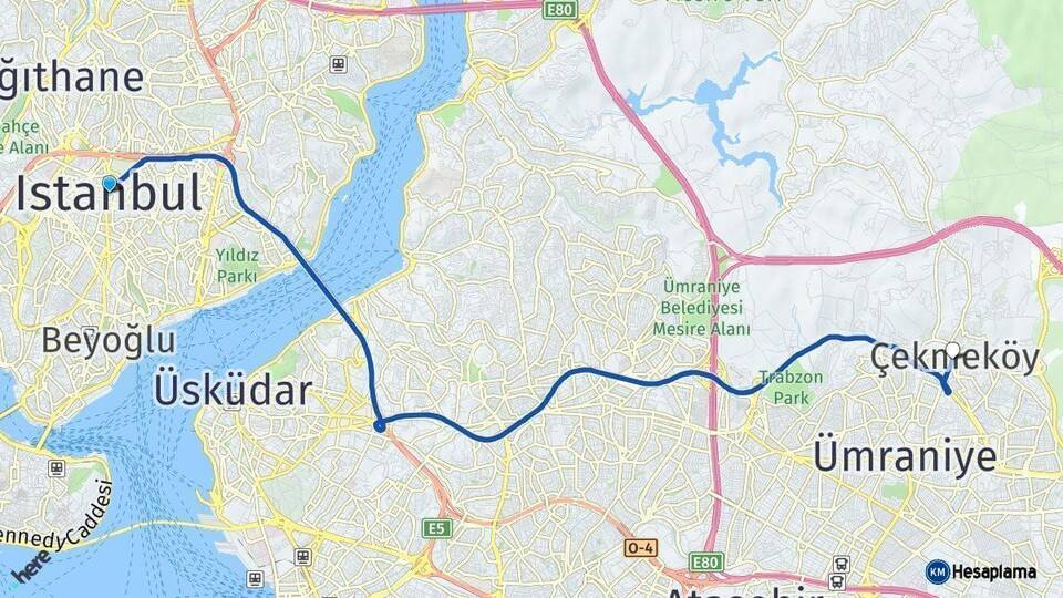 İstanbul Çekmeköy Arası Kaç Km - Yol Haritası