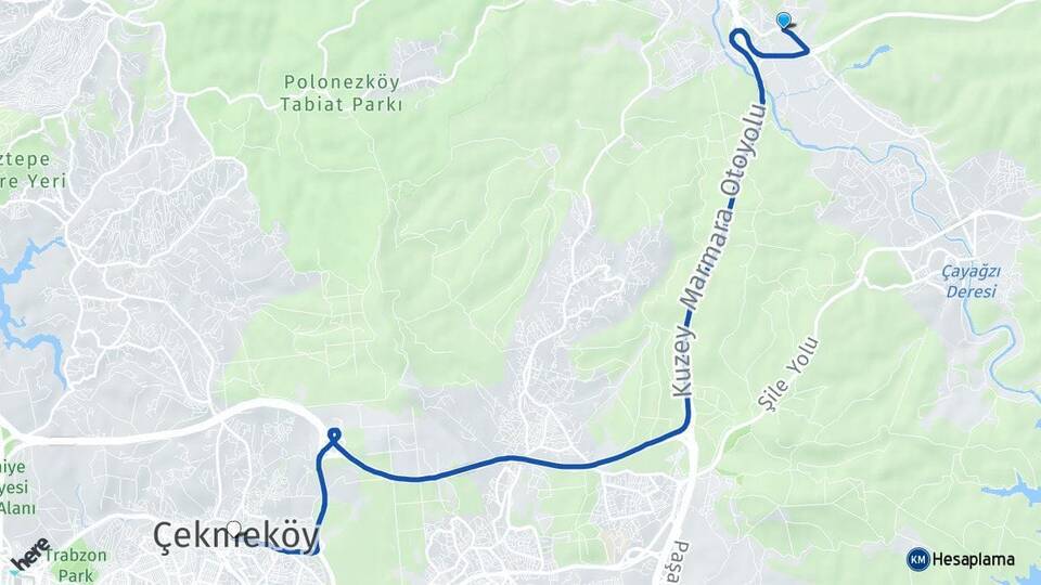 Hüseyinli Çekmeköy Arası Kaç Km - Yol Tarifi